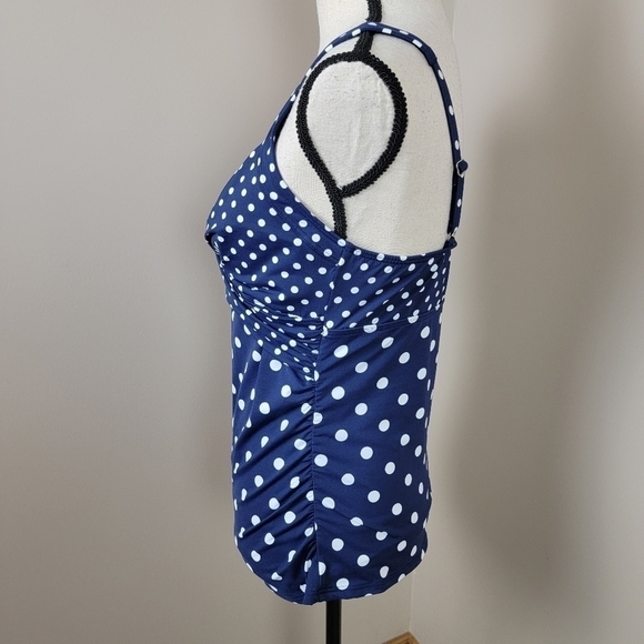 Lands' End Deep Sea Polka Dot V-Neck Wrap Underwire Tankini Swim Top Sz 8 - Picture 10 of 16